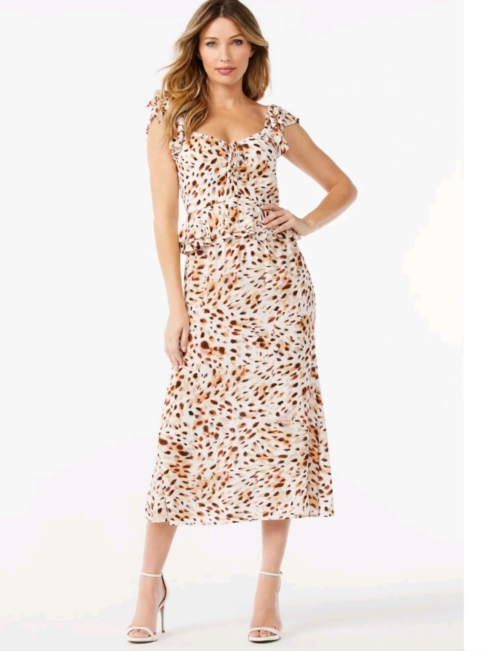 NewSofia by Sofia Vergara Leopard Pattern Ruffle Peplum Viscose Dress